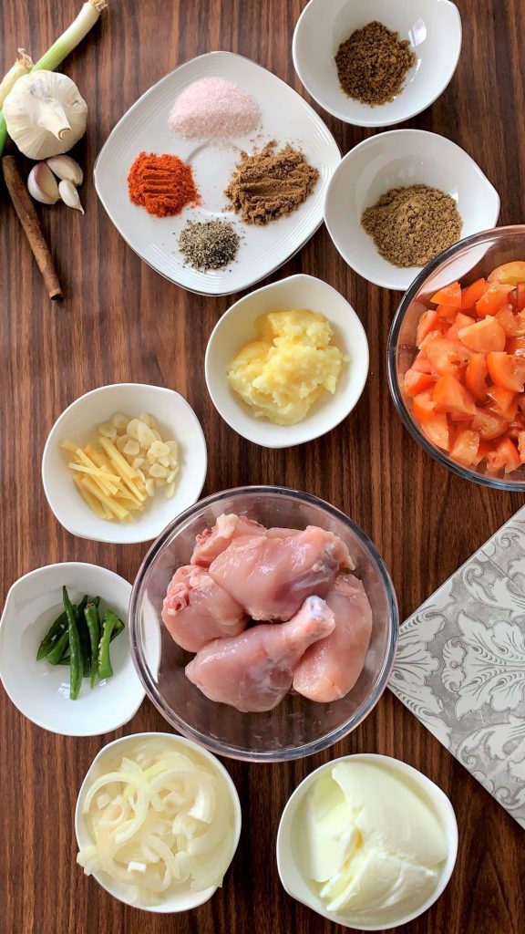 The ingredients for chicken karahi