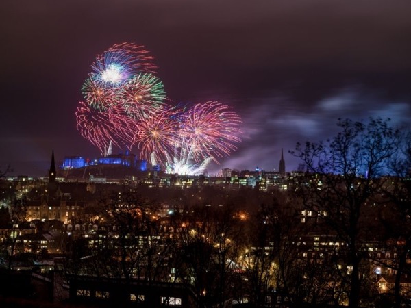 Fireworks on New Year's Eve in Edinburgh, Europe