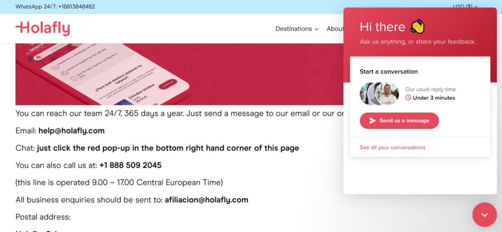 Holafly customer support page