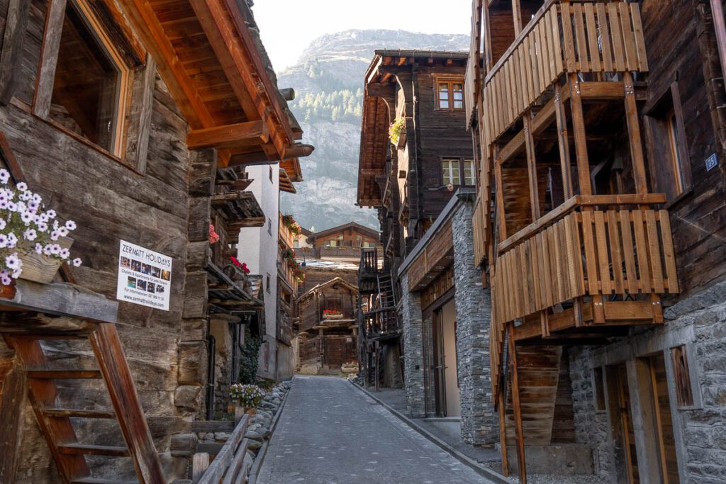Old wooden houses in Zermatt town