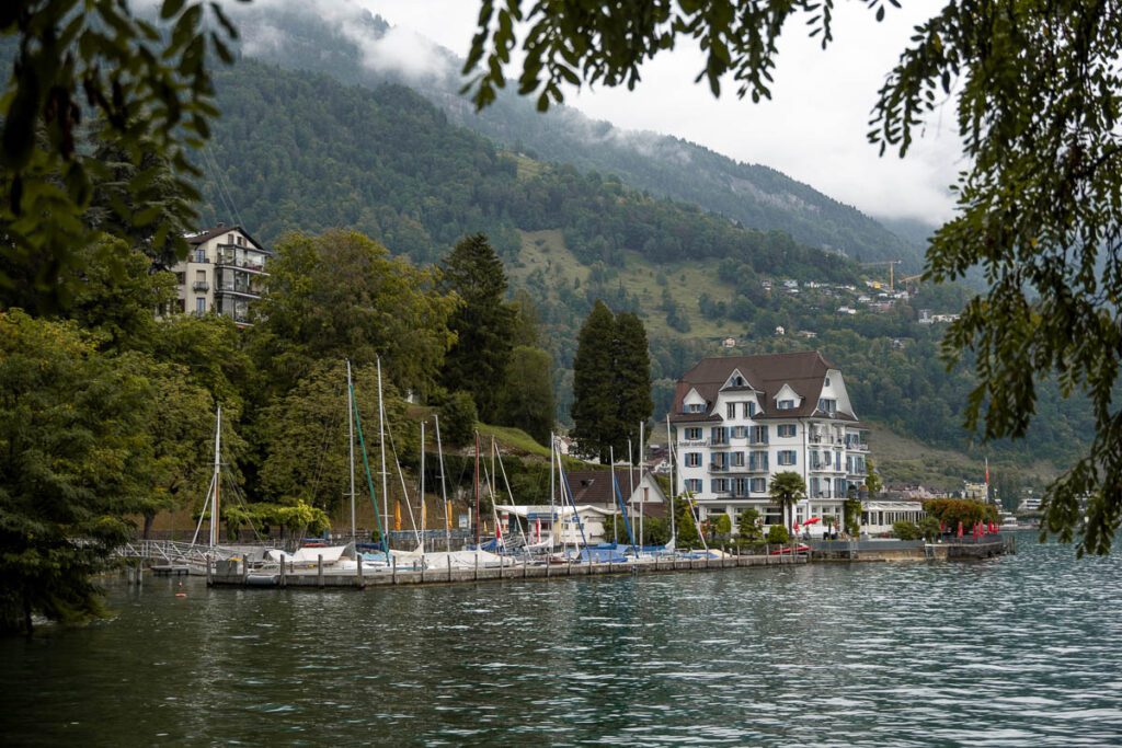 tiny harbour in Weggis at Lake Lucerne